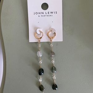 Green and White Stone Drop Earrings